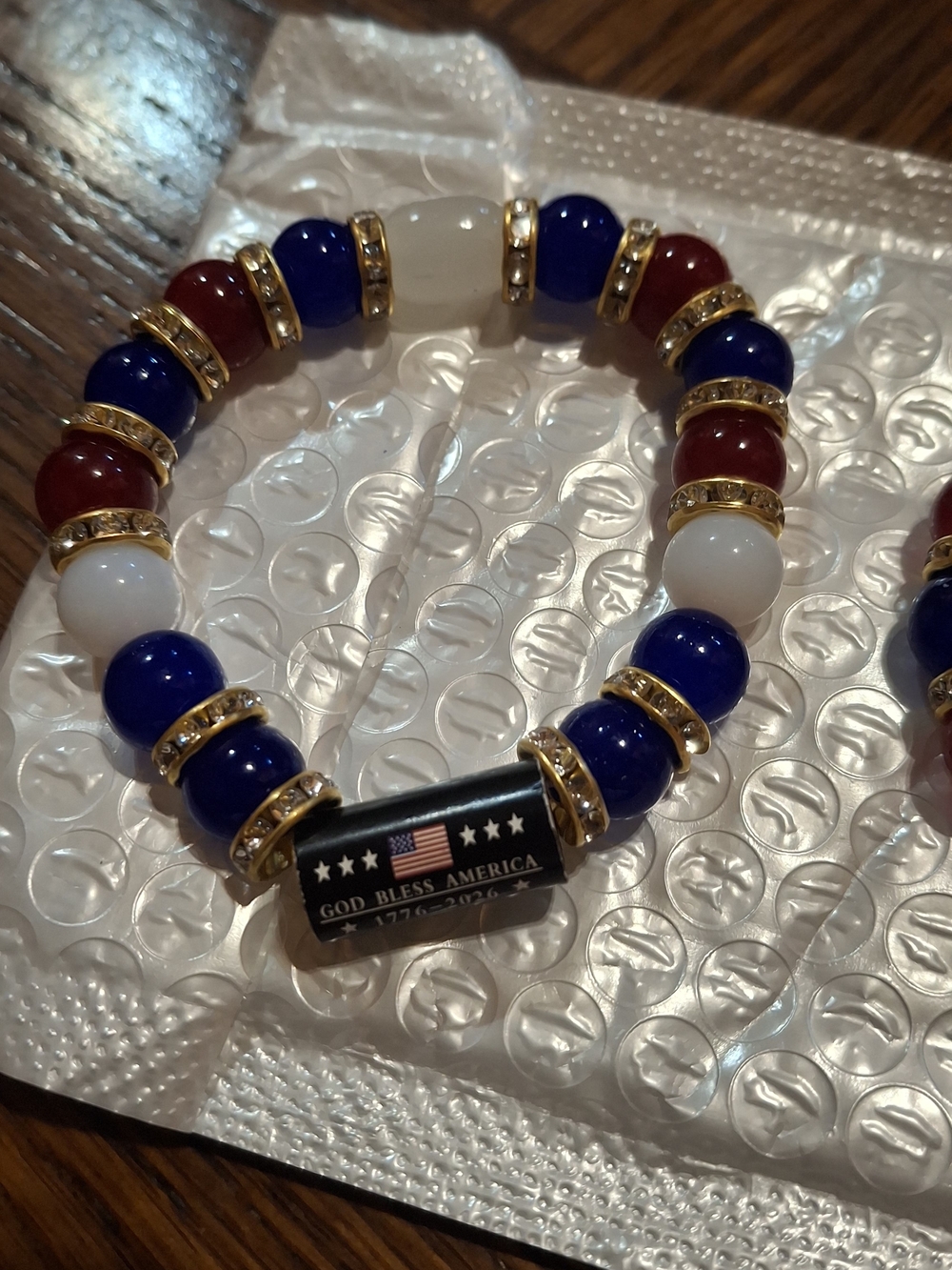 Patriotic Red White Blue Beaded Stretch Bracelet Set - Picture 3 of 3